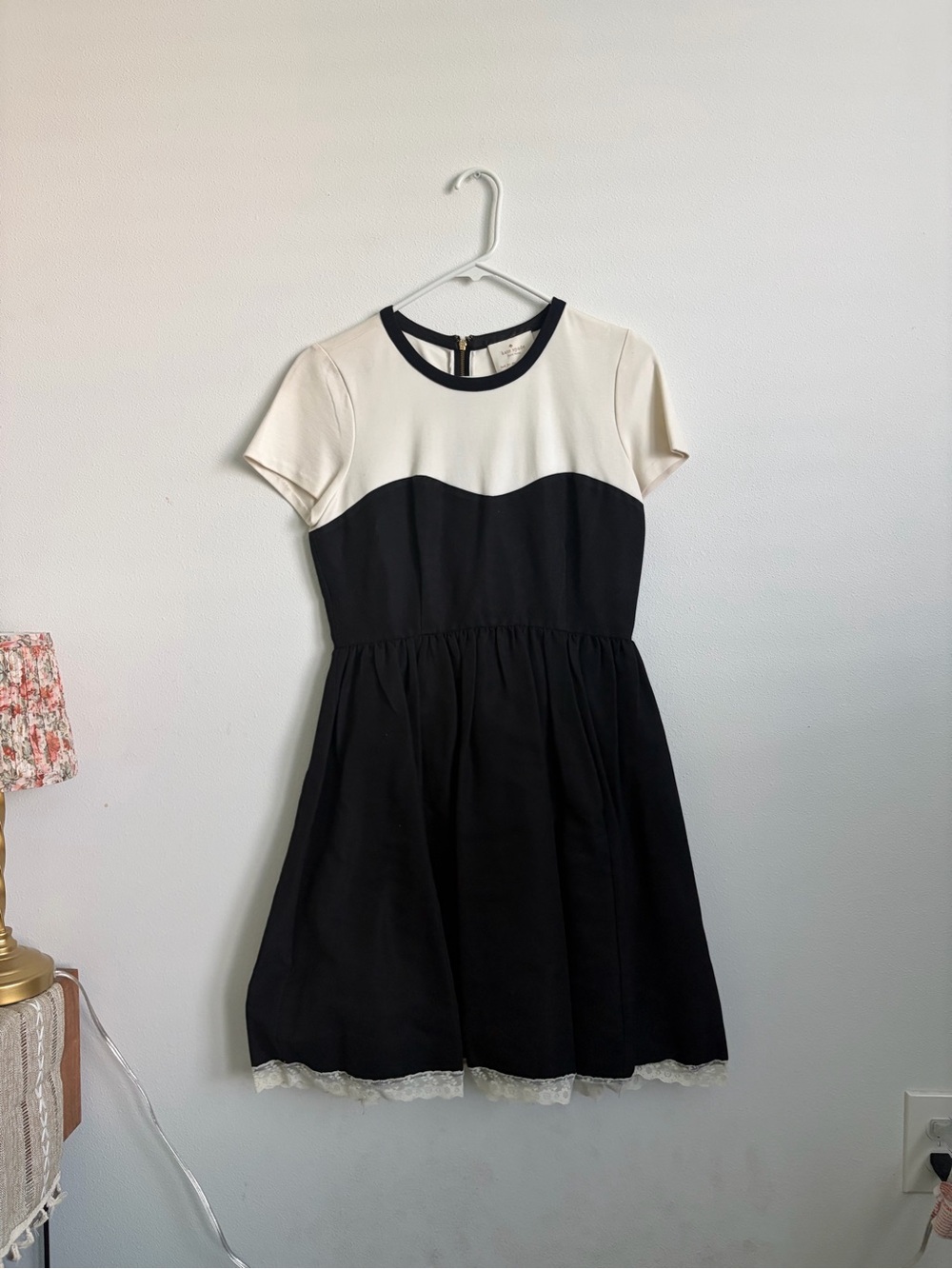 kate spade Black and Cream Short-Sleeve Contrast Fit-and-Flare Dress